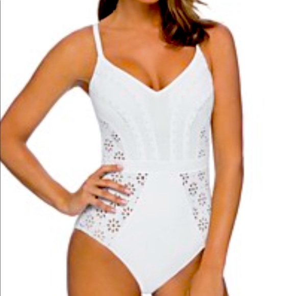 Profile By Gottex Other - Profile by Gottex Women’s White Eyelet V-Neck One Piece Swimsuit-Size 10